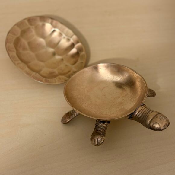 Vintage Brass Turtle Tortoise Hinged Trinket Box Ashtray Figurine - Picture 3 of 10